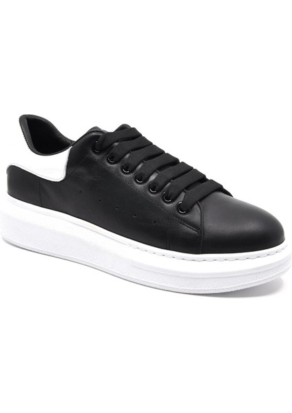 Hakiki Deri Erkek Sneaker Ayakkabı Siyah Beyaz 9838 fırsatları