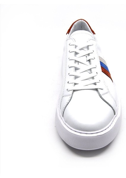 Hakiki Deri Beyaz Turuncu Sneaker Erkek Ayakkabı 9825 fırsatları