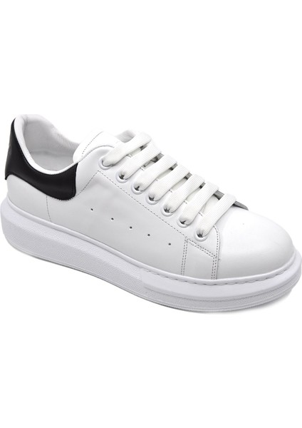 Hakiki Deri Erkek Sneaker Ayakkabı Beyaz Siyah 9838