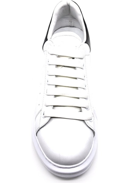 Hakiki Deri Erkek Sneaker Ayakkabı Beyaz Siyah 9838 indirimleri