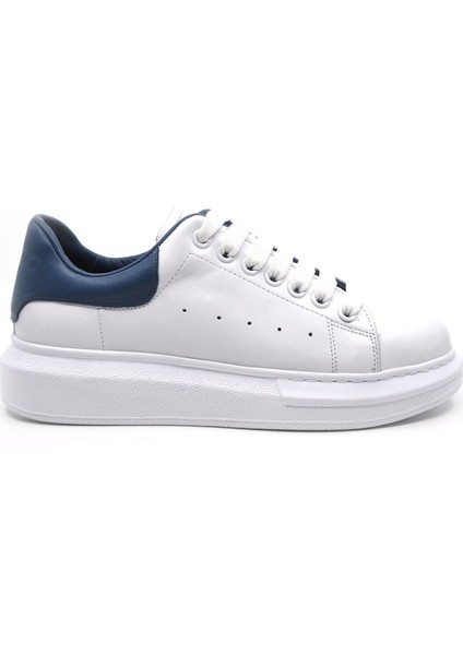 Hakiki Deri Erkek Sneaker Ayakkabı Beyaz Mavi 9838