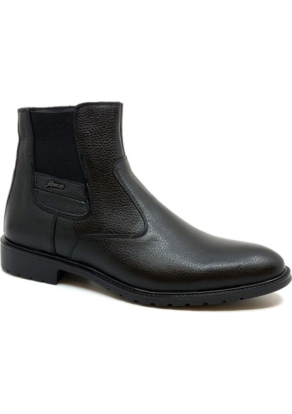 Fermuarlı Deri Siyah Kauçuk Taban Sıcak Astar Erkek Bot 8598 551