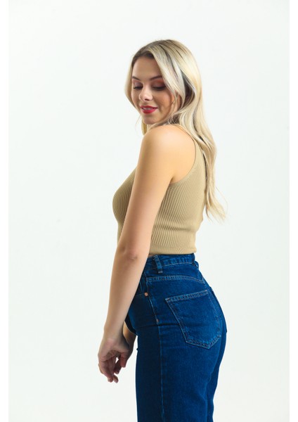 Kadın Fitilli Halter Yaka Crop / Bluz / Büstiyer