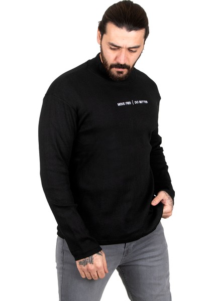 Likralı Yarım Balıkçı Önü Nakışlı Yeni Sezon Erkek Sweatshirt 2303103