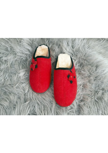 Winter Star El Yapımı Rahat Kışlık Kırmızı Keçe Suni Kürklü Şık Kadın Ev Terliği fiyatları