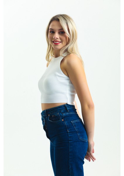 Kadın Fitilli Halter Yaka Crop / Bluz / Büstiyer