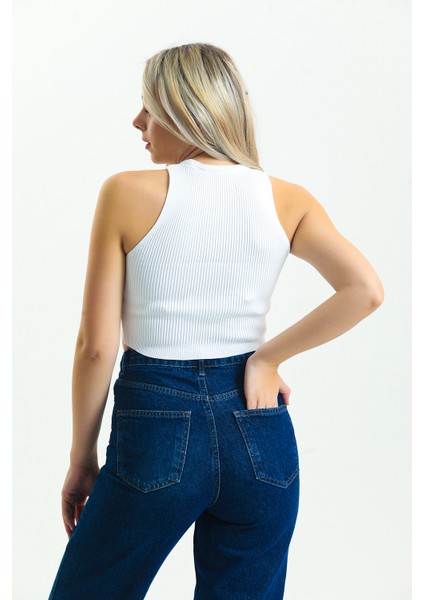 Kadın Fitilli Halter Yaka Crop / Bluz / Büstiyer