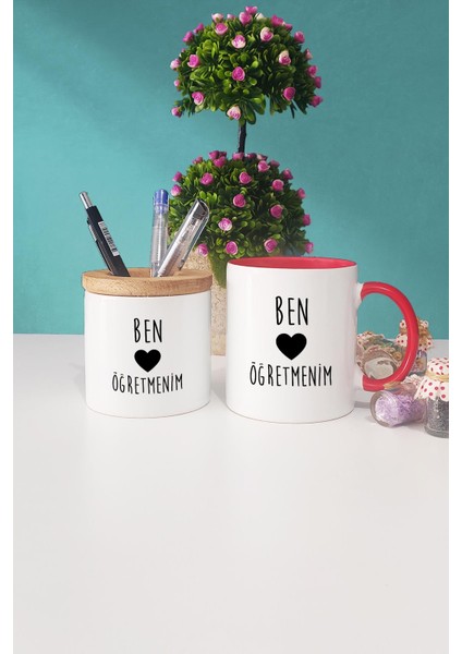 Ben Kalp Öğretmenim Öğretmenler Günü Hediyesi Kırmızı Kupa Bardak Kalemlik
