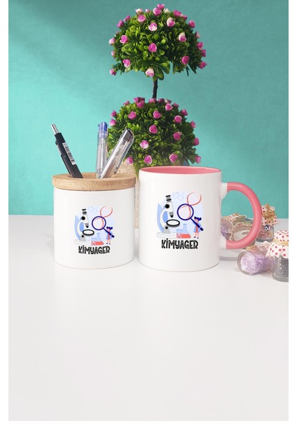 Kimyagere Hediye Kimyager Pembe Kupa Bardak Kalemlik
