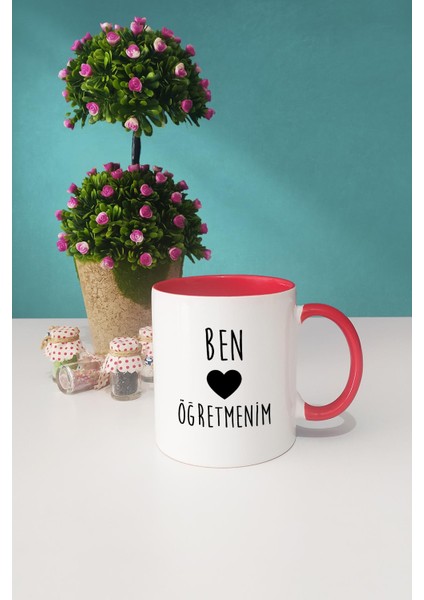 Ben Kalp Öğretmenim Öğretmenler Günü Hediyesi Kırmızı Kupa Bardak Kalemlik