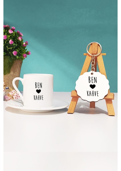 Ben Kalp Kahve Türk Kahvesi Fincanı Beyaz ve Anahtarlık