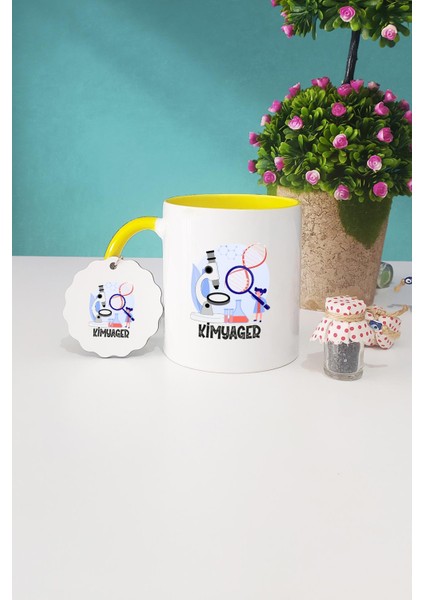 Kimyagere Hediye Kimyager Sarı Kupa Bardak Anahtarlık