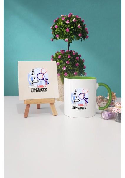 Kimyagere Hediye Kimyager Yeşil Kupa Bardak Dekoratif Taş