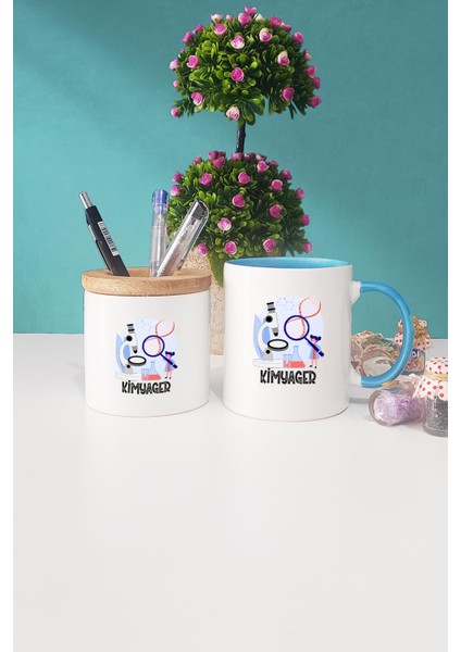 Kimyagere Hediye Kimyager Mavi Kupa Bardak Kalemlik