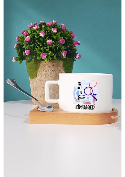 Kimyagere Hediye Kimyager Ahşap Altlıklı Fincan ve Kalemlik fiyatları