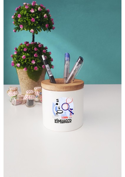 Kimyagere Hediye Kimyager Ahşap Altlıklı Fincan ve Kalemlik modelleri