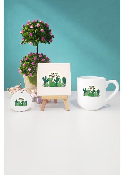 Benden Uzak Dur Kaktüs Oval Kupa Bardak Dekoratif Taş Anahtarlık