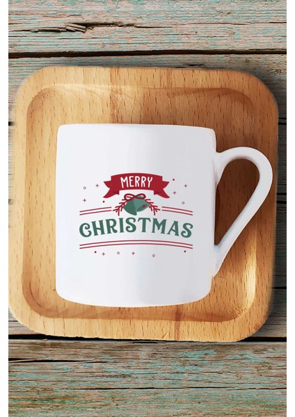 Merry Christmas Yılbaşı Hediyesi Türk Kahvesi Fincanı Ahşap Altlıklı ve Kalemlik