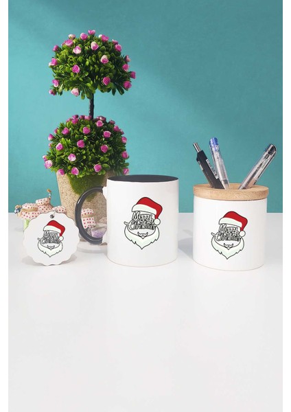 Merry Christmas Yılbaşı Hediyesi Siyah Kupa Bardak Kalemlik Anahtarlık