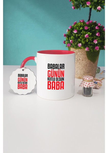 Babalar Günün Kutlu Olsun Baba Kırmızı Kupa Bardak Anahtarlık