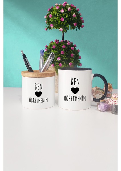 Ben Kalp Öğretmenim Öğretmenler Günü Hediyesi Siyah Kupa Bardak Kalemlik
