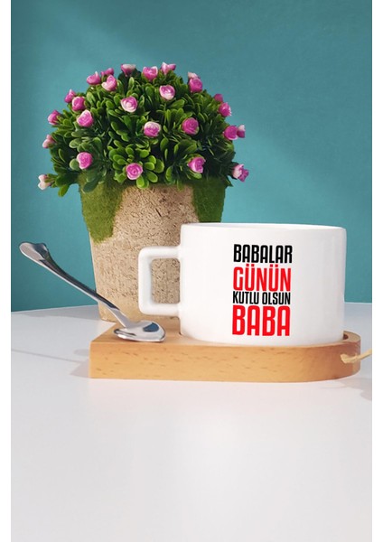 Babalar Günün Kutlu Olsun Baba Ahşap Altlıklı Fincan ve Kalemlik fiyatları