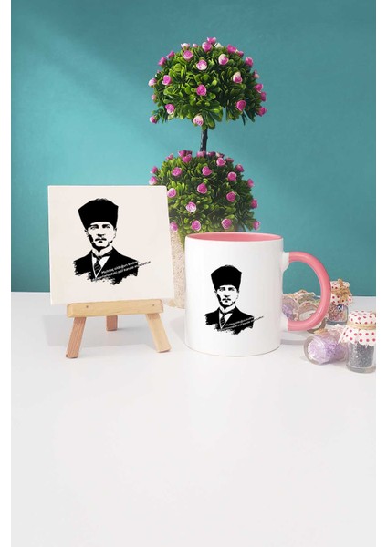 Öğretmenler Günü Hediyesi Atatürk Asil Kan Pembe Kupa Bardak Dekoratif Taş