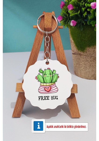 Free Hug Kaktüs Türk Kahvesi Fincanı Beyaz ve Anahtarlık