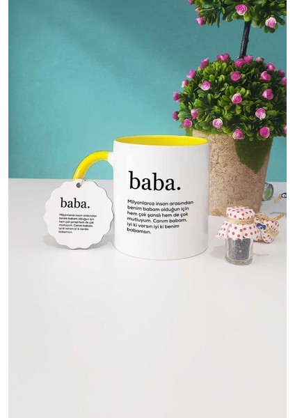 Babaya Hediye Baba Sarı Kupa Bardak Anahtarlık