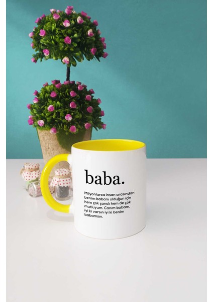 Babaya Hediye Baba Sarı Kupa Bardak Anahtarlık