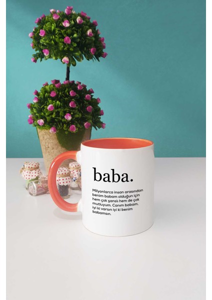 Babaya Hediye Baba Turuncu Kupa Bardak Anahtarlık