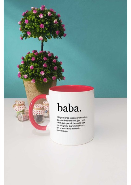 Babaya Hediye Baba Kırmızı Kupa Bardak Dekoratif Taş Anahtarlık