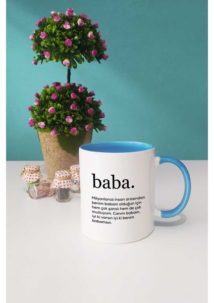 Babaya Hediye Baba Mavi Kupa Bardak Anahtarlık