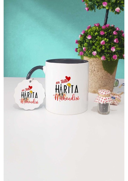 En Tatlı Harita Mühendisi Siyah Kupa Bardak Anahtarlık