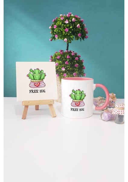 Free Hug Kaktüs Pembe Kupa Bardak Dekoratif Taş