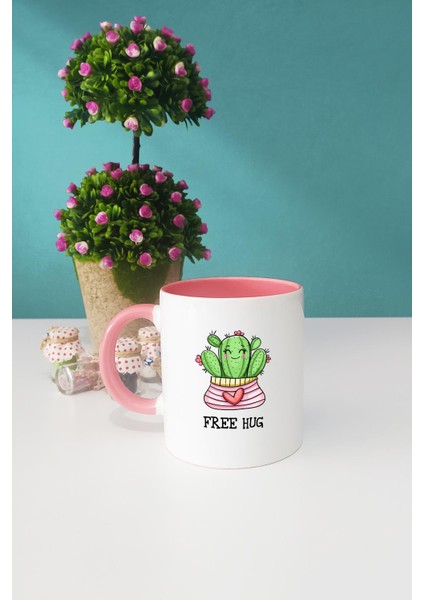 Free Hug Kaktüs Pembe Kupa Bardak Dekoratif Taş