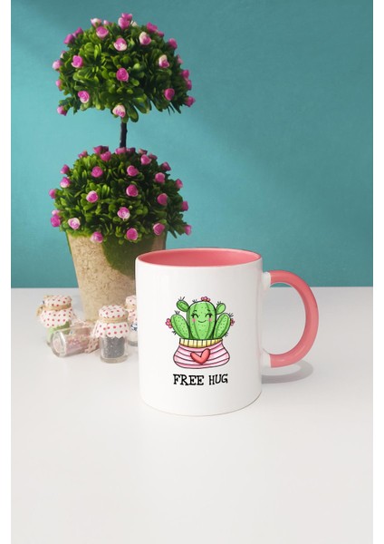 Free Hug Kaktüs Pembe Kupa Bardak Dekoratif Taş