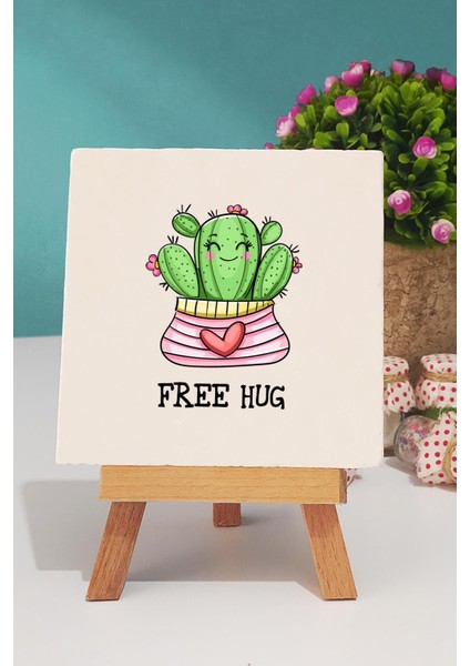 Free Hug Kaktüs Pembe Kupa Bardak Dekoratif Taş