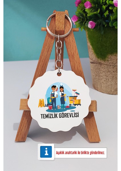 Temizlik Görevlisi Ahşap Altlıklı Fincan ve Anahtarlık