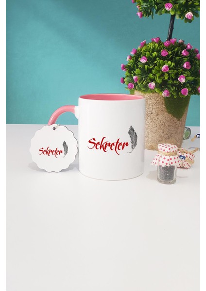 Sekretere Hediye Sekreter Pembe Kupa Bardak Anahtarlık