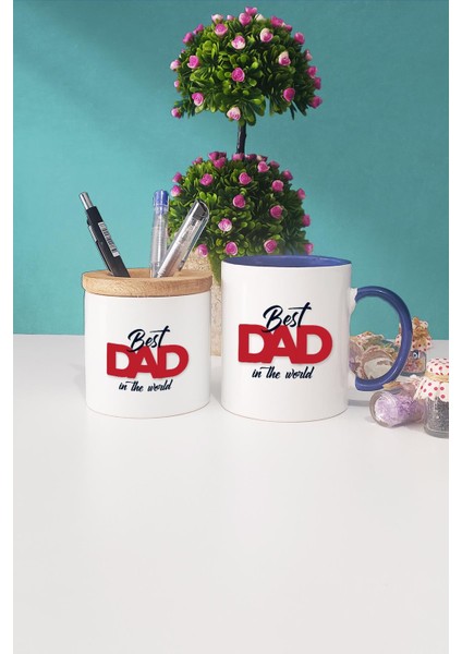 Best Dad In The World Babaya Hediye Lacivert Kupa Bardak Kalemlik