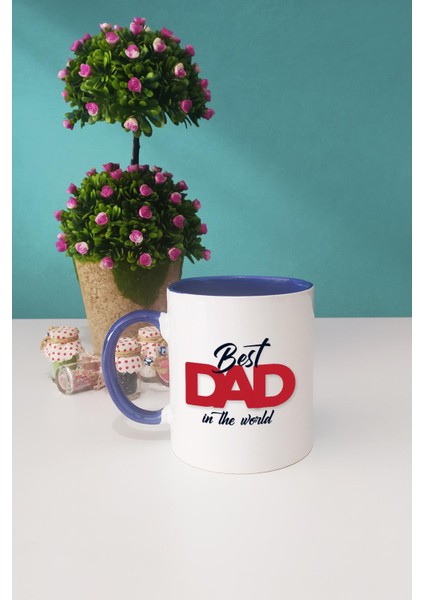 Best Dad In The World Babaya Hediye Lacivert Kupa Bardak Kalemlik
