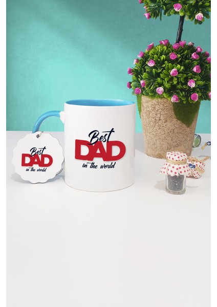 Best Dad In The World Babaya Hediye Mavi Kupa Bardak Anahtarlık