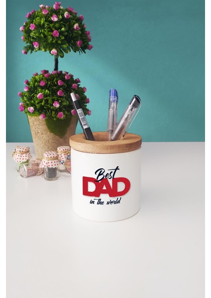 Best Dad In The World Babaya Hediye Kırmızı Kupa Bardak Kalemlik Anahtarlık