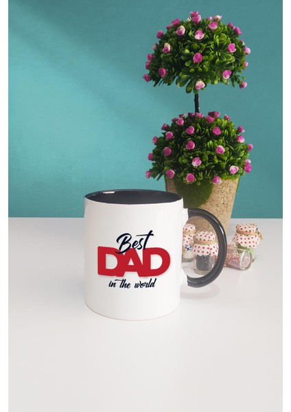 Best Dad In The World Babaya Hediye Siyah Kupa Bardak Kalemlik