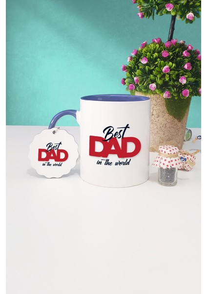 Best Dad In The World Babaya Hediye Lacivert Kupa Bardak Anahtarlık