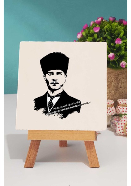 Öğretmenler Günü Hediyesi Atatürk Asil Kan Sarı Kupa Bardak Dekoratif Taş