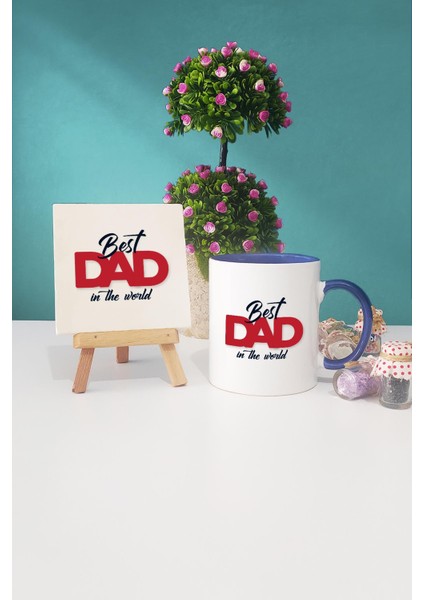 Best Dad In The World Babaya Hediye Lacivert Kupa Bardak Dekoratif Taş