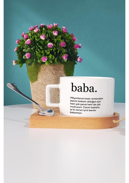 Baba Babalar Günü Hediyesi Ahşap Altlıklı Fincan ve Anahtarlık fiyatları