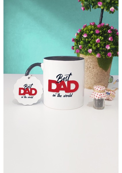 Best Dad In The World Babaya Hediye Siyah Kupa Bardak Anahtarlık